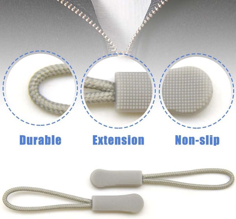 Ruidee 50 Pieces Zipper Pulls Zipper Tabs Zipper Pull Cord Extender Replacement Zipper Pulls for Backpacks, Jackets, Luggage, Purses, Handbags（Light Grey） - Image 3